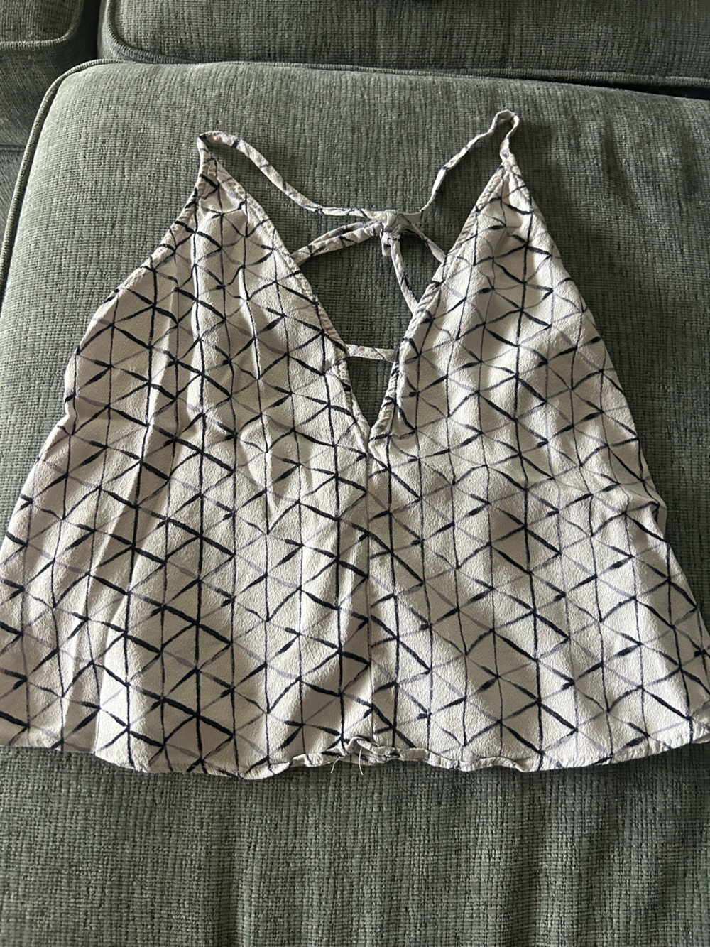 Navy / Lilac Geometric Print Cream Tank